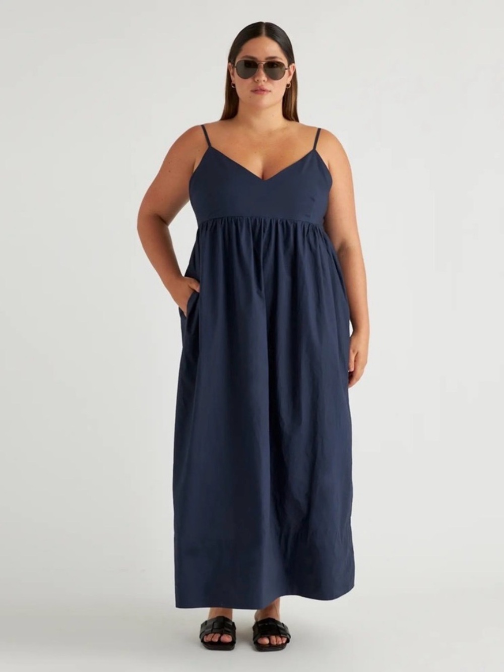 Quince 100% Organic Cotton Sleeveless Maxi Dress Navy Size Large